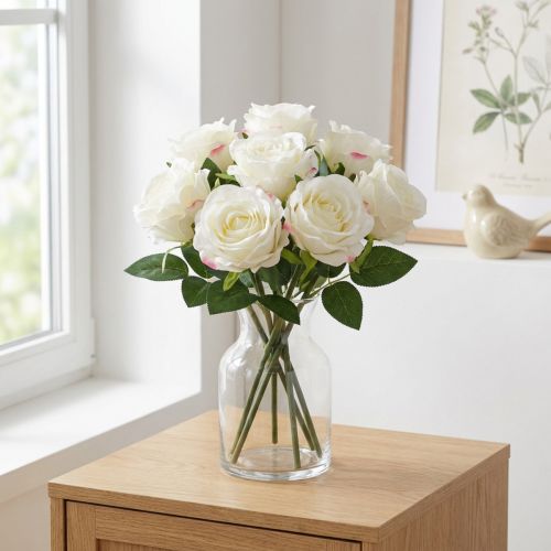 Rose artificiali in mazzo bianche 30 cm 8 pz | Floristik24.it