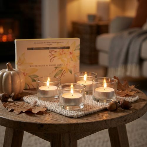 Prodotto Candele profumate alla vaniglia, muschio bianco, lumini Ø3,5 cm, 12 pezzi