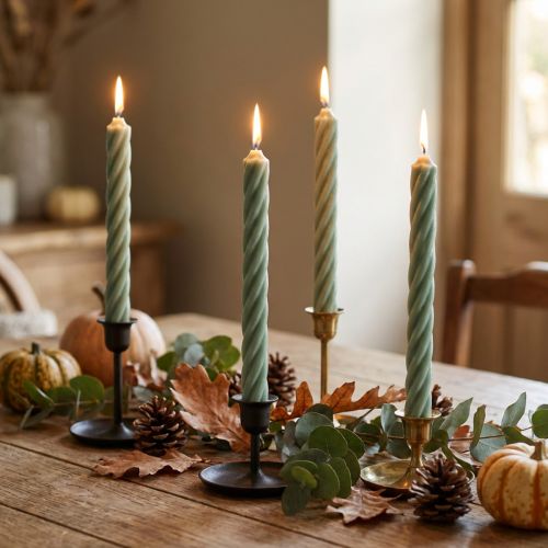 Candele rustiche candele a bastoncino tinte di verde 250/28mm 4 pz | Floristik24.it
