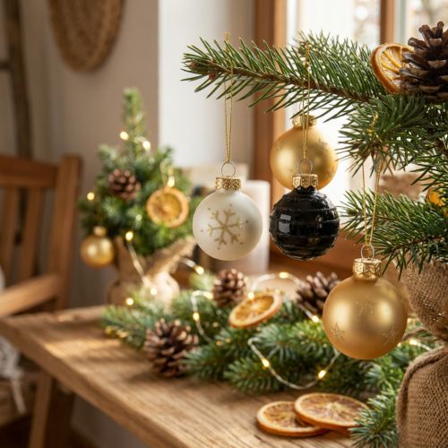 Mini palline di Natale in vetro bianco nero oro Ø3cm 9 pz | Floristik24.it