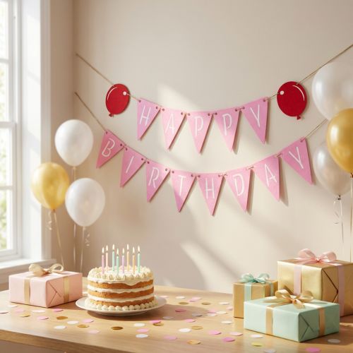 Ghirlanda decorativa di bandierine per compleanno, in feltro, rosa, 300 cm | Floristik24.it