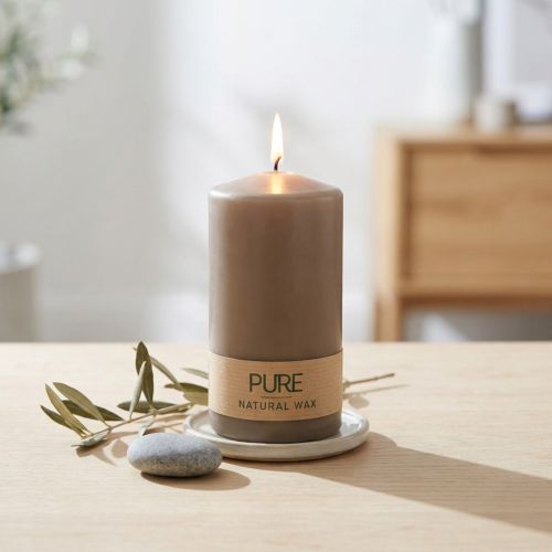 Prodotto Candela a colonna 130/70 candela marrone decorazione candela in cera naturale sostenibile