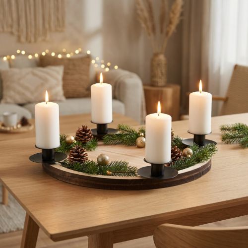 Portacandele a stelo con vassoio in legno – naturale e nero, Ø 33 cm – Design senza tempo per ogni decorazione della tavola | Floristik24.it