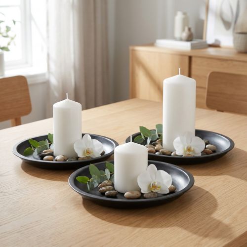 Piatto decorativo rotondo in metallo nero Ø23cm H2,5cm 3 pezzi | Floristik24.it