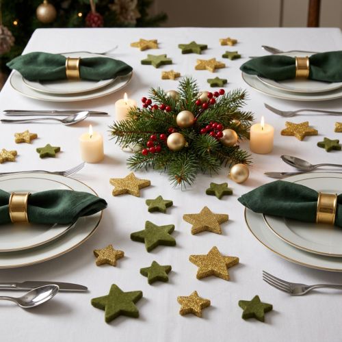 Decorazione sparsa stelle verde e oro con glitter decorazione da tavola Natale 4/5 cm 40 pz | Floristik24.it