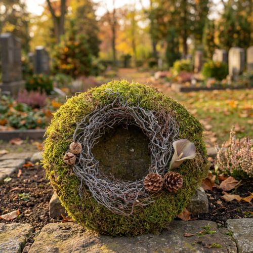 Ghirlanda di muschio, ghirlanda decorativa, muschio verde con muschio a orecchie di topo, naturale, Ø30cm | Floristik24.it