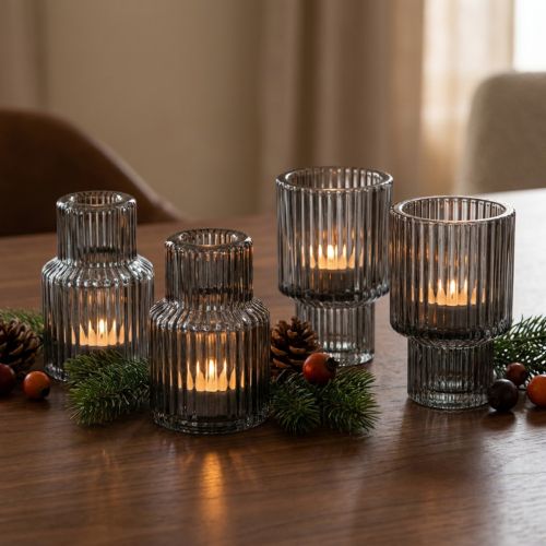 Portacandele in vetro grigio, per lumini, altezza 8 cm, confezione da 4 pezzi | Floristik24.it