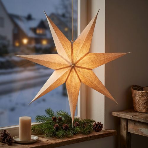 Stella di carta illuminata, iuta naturale, Natale, 60 cm | Floristik24.it