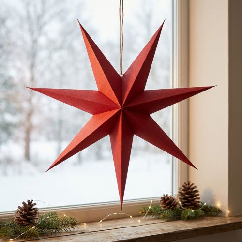 Decorazione a forma di stella da appendere, realizzata in carta con cordino di iuta, 75 cm. | Floristik24.it