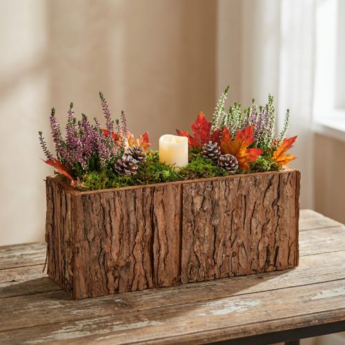 Fioriera oblunga in legno, in corteccia di pino, 27×10 cm | Floristik24.it
