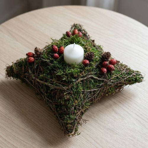 Cuscino per piante con muschio e tralci, ciotola naturale 20×20×6,5 cm | Floristik24.it