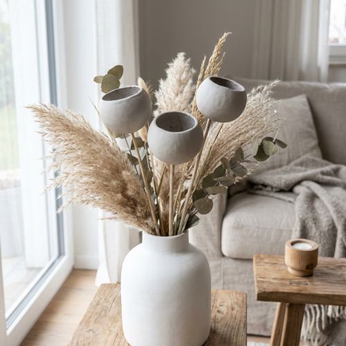 Campane decorative con fiori secchi su gambo grigio 37 cm 3 pz | Floristik24.it