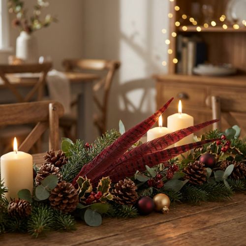 Piume Di Fagiano Rosso Decorazione Di Piume Vere Rosso Vino 35-45cm 9 pz | Floristik24.it