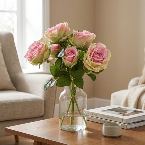 Cespuglio di rose artificiale verde, rosa 55cm | Floristik24.it
