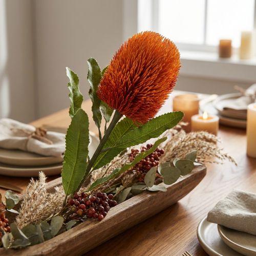 Fiore artificiale Banksia Arancio Decorazione autunnale Fiori funerari 64 cm | Floristik24.it