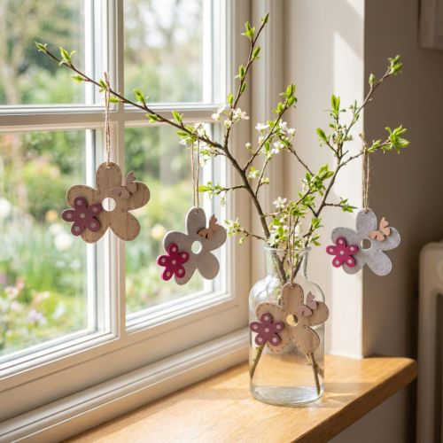 Decorazione murale fiore in legno farfalla bianco rosa 10×9 cm 8 pz | Floristik24.it
