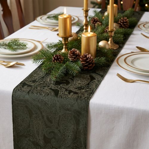 Prodotto Runner da tavolo con nastro di velluto nastro da tavolo verde Paisley 150mm 3m