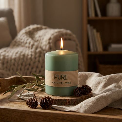Candela a colonna PURE candele Wenzel verde smeraldo 90/70 mm | Floristik24.it