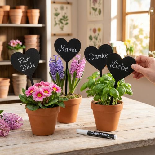 Pali di legno a forma di cuore per fiori, pali decorativi a forma di cuore, 9 cm, set da 6 | Floristik24.it
