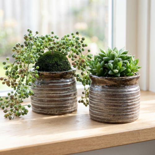 Vaso decorativo in ceramica, marrone/grigio metallizzato, 10,5 x 10 cm, 2 pezzi | Floristik24.it