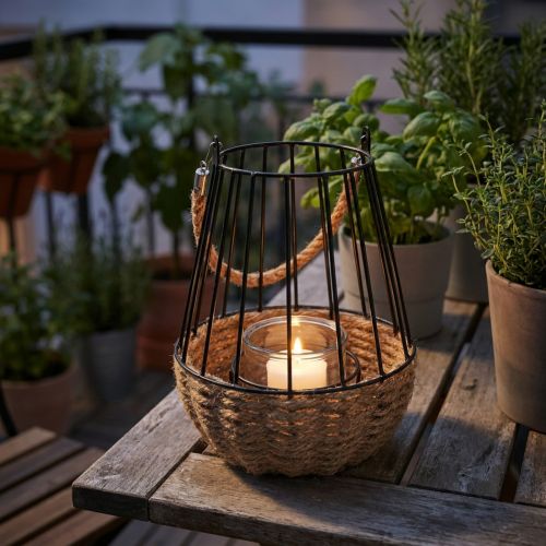 Lanterna con manico e vetro nero naturale Ø18cm H22cm | Floristik24.it