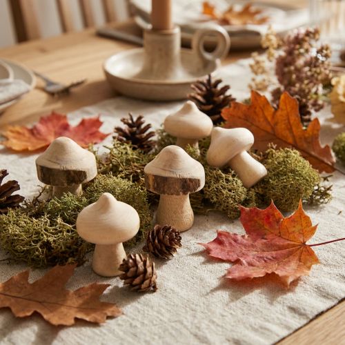 Decorazione a spolvero mini funghi in legno naturale con corteccia Ø2cm 36 pezzi | Floristik24.it