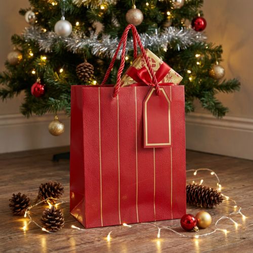 Busta regalo Busta natalizia rosso oro 18×10×23 cm 1 pz | Floristik24.it