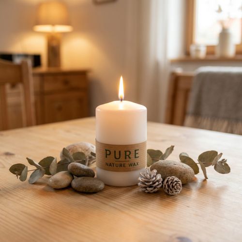 PURE Nature Safe Candle candela stearina, cera di colza 90/60mm bianco 1 pz | Floristik24.it