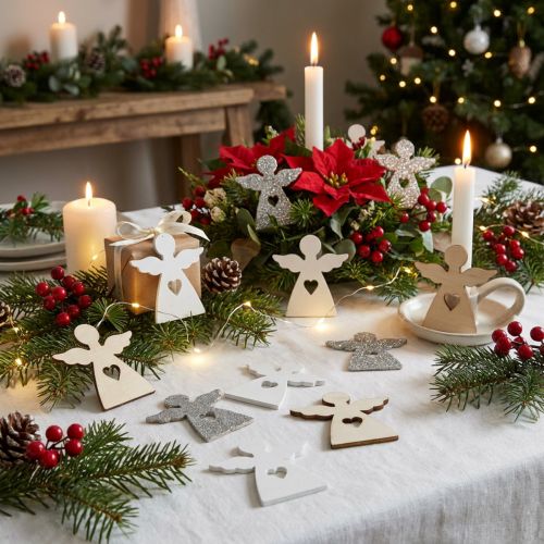 Angeli decorativi sparsi Angeli di Natale in legno 4 cm assortiti 72 pz | Floristik24.it