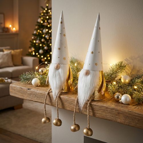 Gnomo figura decorativa natalizia bianco, oro Ø6,5 cm H22 cm 2 pz | Floristik24.it