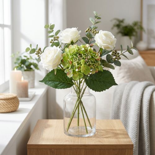 Ortensia artificiale, decorazione floreale, fiore di seta verde L44cm | Floristik24.it
