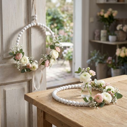 Anello decorativo in legno Shabby Chic bianco Ø19cm, matrimonio, primavera, decorazione per porta, set da 4 | Floristik24.it