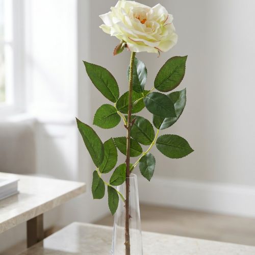 Rosa artificiale, rosa decorativa, fiore di seta bianco crema, verde L72cm Ø12cm | Floristik24.it