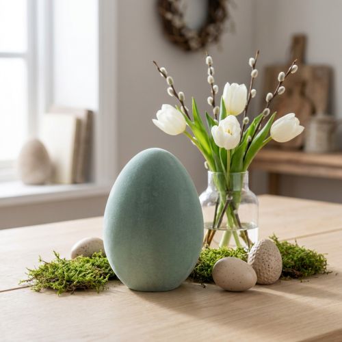 Uovo di Pasqua decorativo uovo grigio-verde in plastica floccato 20 cm | Floristik24.it