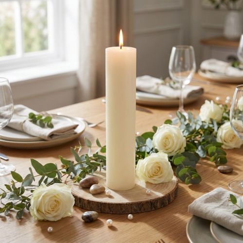 Prodotto Candele grandi, candele coniche in tinta unita, crema, 50x300mm, 4 pezzi
