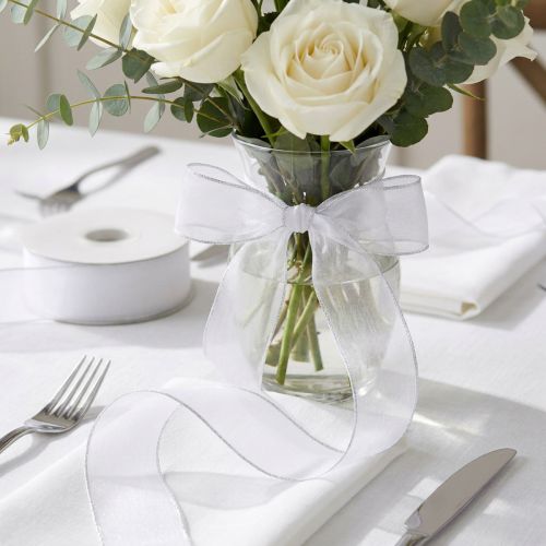 Nastro in organza, nastro regalo bianco, cimosa 50 m | Floristik24.it