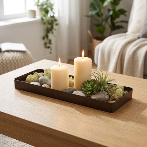 Vassoio decorativo metallo legno vassoio metallico base in legno 34,5×11×3 cm | Floristik24.it