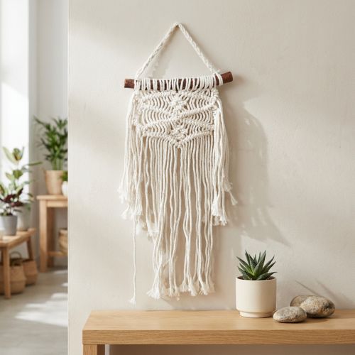 Decorazione da parete in macramè Boho, crema naturale, 18,5x48 cm | Floristik24.it