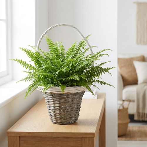 Cestino in vimini con manico, grigio e bianco, Ø25 cm, H45 cm, cestino decorativo per piante | Floristik24.it