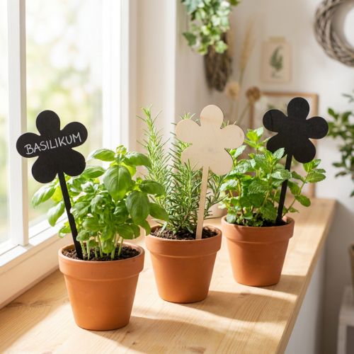 Mini placche di legno con fiori in pali neri Ø10cm set da 6 pezzi decorazione | Floristik24.it