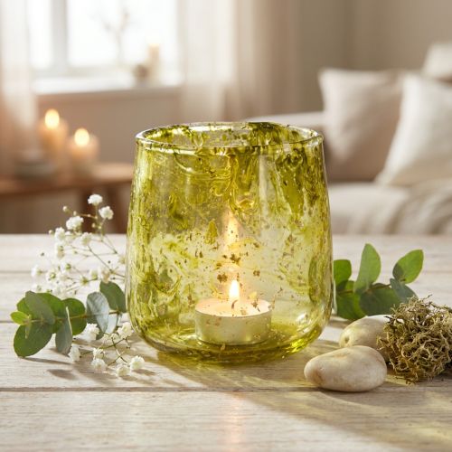 Lanterna in vetro decorazione vintage giallo verde Ø9cm H9,5cm | Floristik24.it