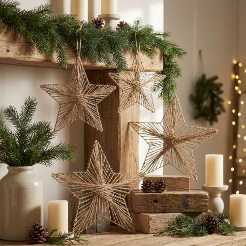 Stella di Natale di iuta rustica naturale 30 cm 4 pezzi | Floristik24.it