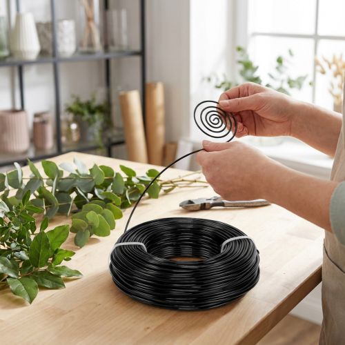 Filo di alluminio Ø2mm, rotolo da 60m, 500g - Filo flessibile per lavori artigianali di colore nero per fiori, modellismo e creazione di gioielli | Floristik24.it