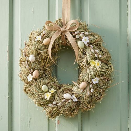 Corona di fieno, corona per porta, Ø25cm, decorazione pasquale naturale | Floristik24.it