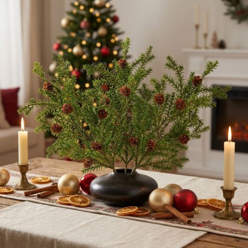 Prodotto Rami di pino artificiali con pigne 48 cm – Decorazione natalizia, rami di pino 3 pezzi, verde