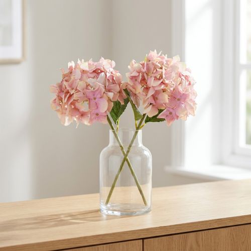 Elegante ortensia artificiale in rosa pastello 58 cm 2 pezzi | Floristik24.it
