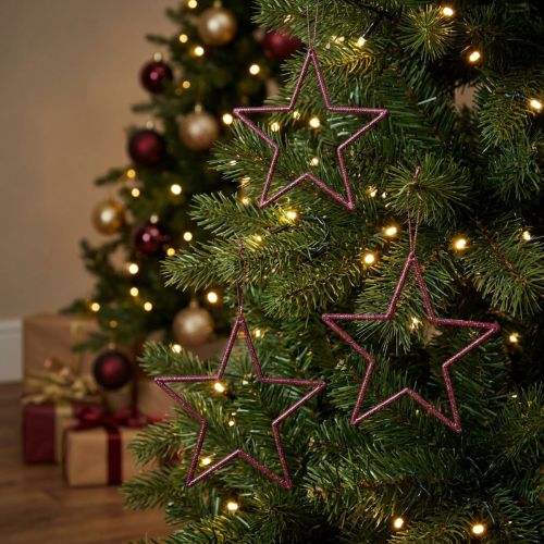 Stelle decorative per albero di Natale, bacche, glitter viola Ø12cm, 12 pezzi | Floristik24.it