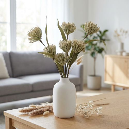 Fiore artificiale con 6 fiori floccati beige verde mazzetto di 3 H38cm | Floristik24.it