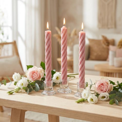 Prodotto Candele rustiche candele a bastoncino tinte rosa 250/28mm 4 pz