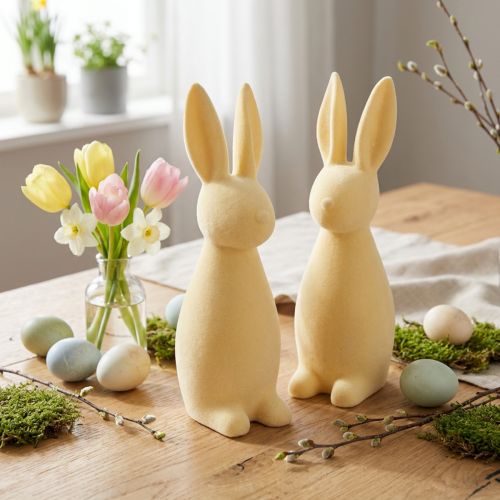 Coniglietto pasquale decorativo – 2a scelta – floccato giallo chiaro H29,5cm 2 pezzi | Floristik24.it
